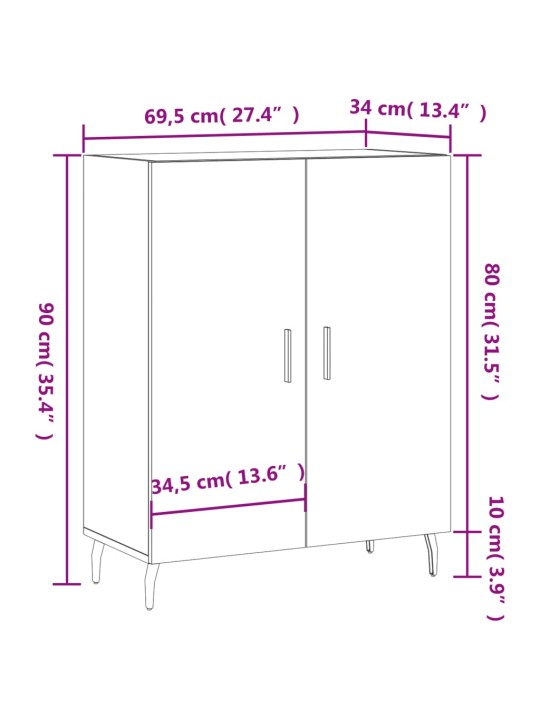 Příborník bílý s vysokým leskem 69,5x34x90 cm kompozitní dřevo