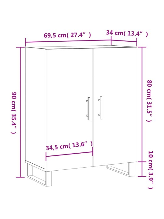 Příborník bílý s vysokým leskem 69,5x34x90 cm kompozitní dřevo