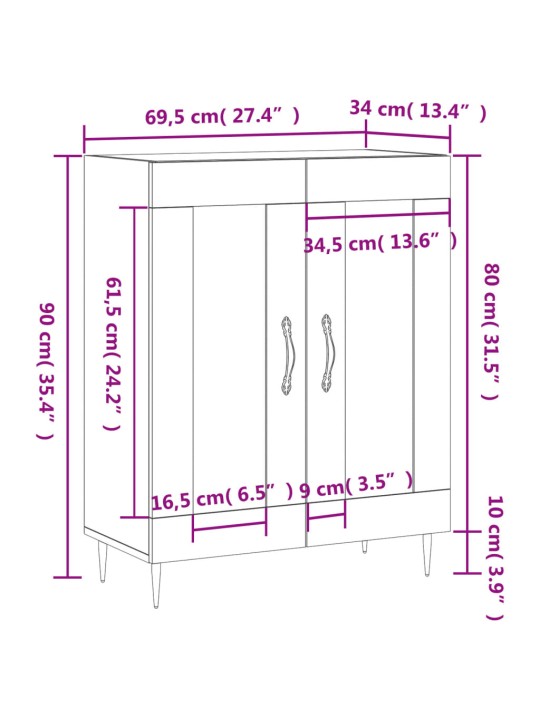 Příborník bílý s vysokým leskem 69,5x34x90 cm kompozitní dřevo
