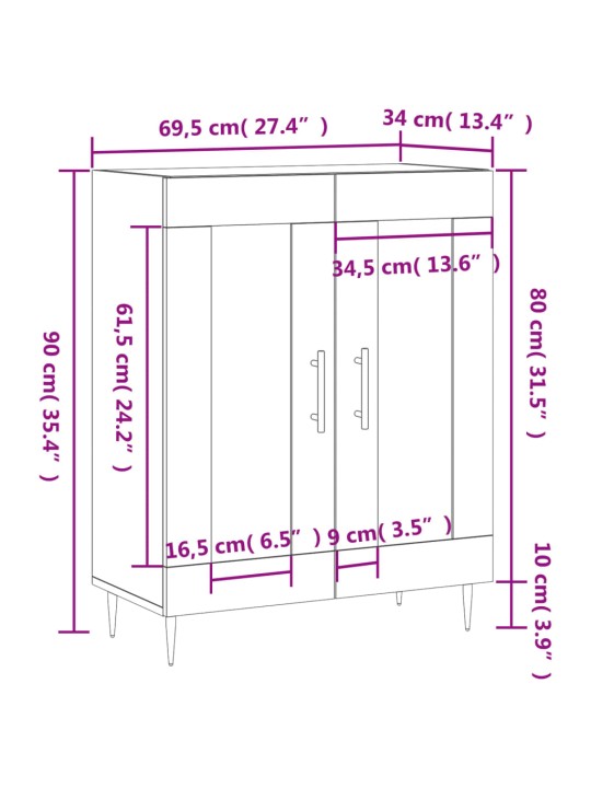 Příborník bílý s vysokým leskem 69,5x34x90 cm kompozitní dřevo