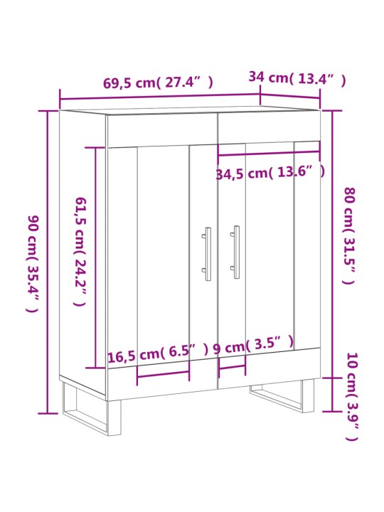 Příborník bílý s vysokým leskem 69,5x34x90 cm kompozitní dřevo