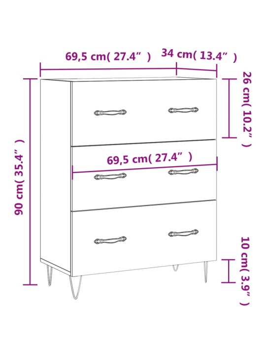 Příborník bílý s vysokým leskem 69,5x34x90 cm kompozitní dřevo