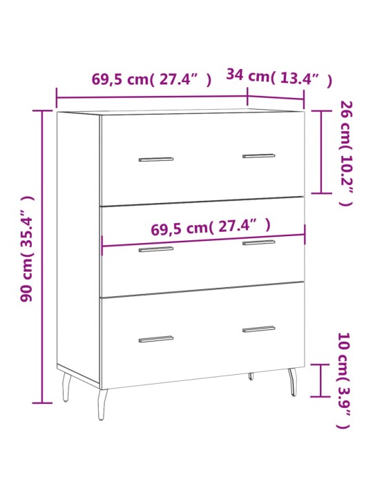Příborník bílý s vysokým leskem 69,5x34x90 cm kompozitní dřevo