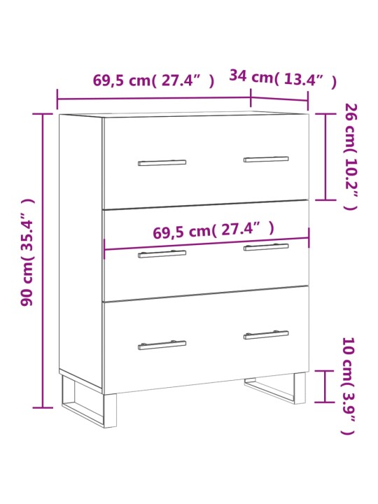 Příborník bílý s vysokým leskem 69,5x34x90 cm kompozitní dřevo