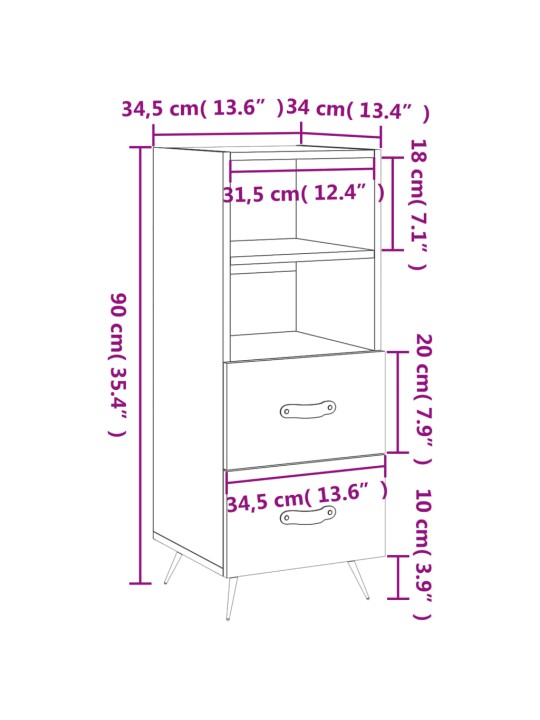 Příborník bílý s vysokým leskem 34,5x34x90 cm kompozitní dřevo