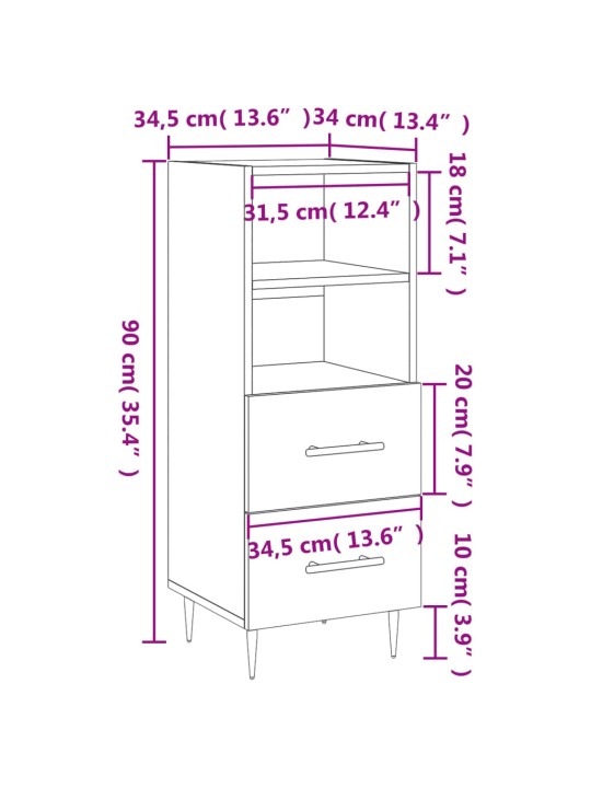 Příborník bílý s vysokým leskem 34,5x34x90 cm kompozitní dřevo
