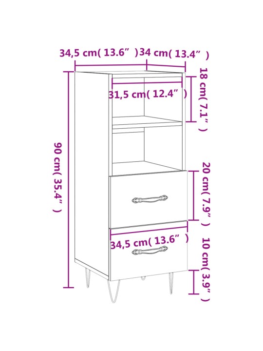 Příborník bílý s vysokým leskem 34,5x34x90 cm kompozitní dřevo
