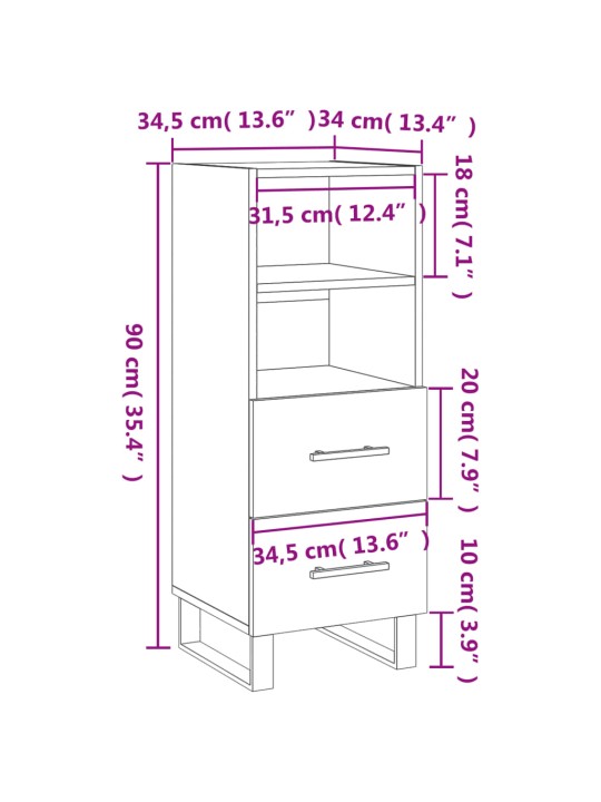 Příborník bílý s vysokým leskem 34,5x34x90 cm kompozitní dřevo