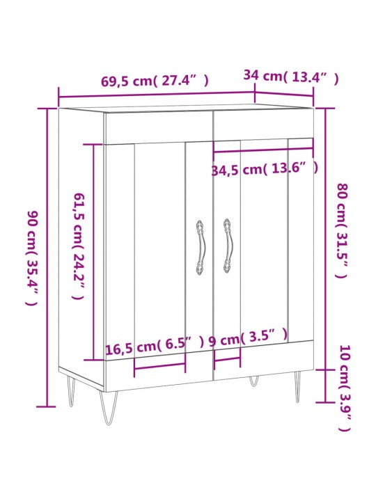 Příborník bílý s vysokým leskem 69,5x34x90 cm kompozitní dřevo
