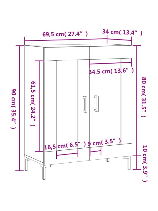 Příborník bílý s vysokým leskem 69,5x34x90 cm kompozitní dřevo