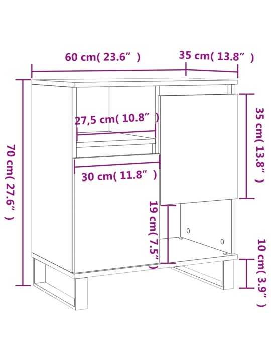 Příborník bílý s vysokým leskem 60x35x70 cm kompozitní dřevo