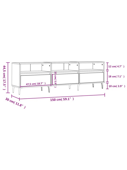 TV skříňka bílá 150 x 30 x 44,5 cm kompozitní dřevo