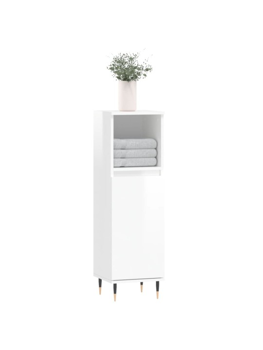 Koupelnová skříňka lesklá bílá 30x30x100 cm kompozitní dřevo