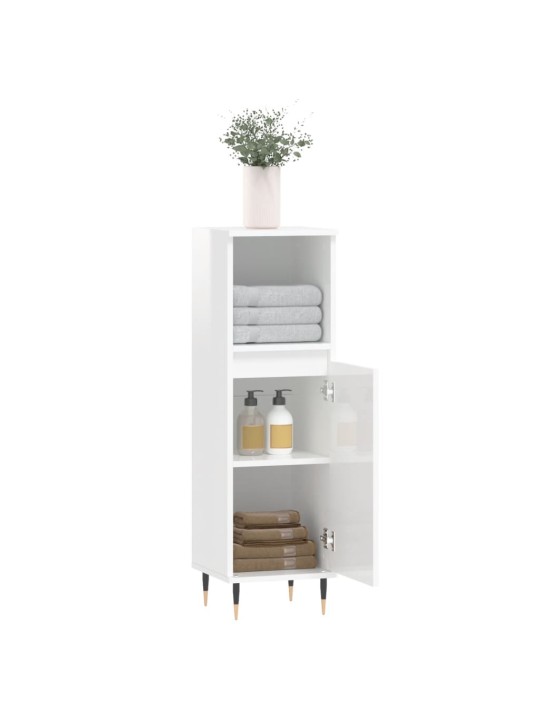 Koupelnová skříňka lesklá bílá 30x30x100 cm kompozitní dřevo