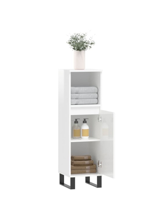 Koupelnová skříňka lesklá bílá 30x30x100 cm kompozitní dřevo