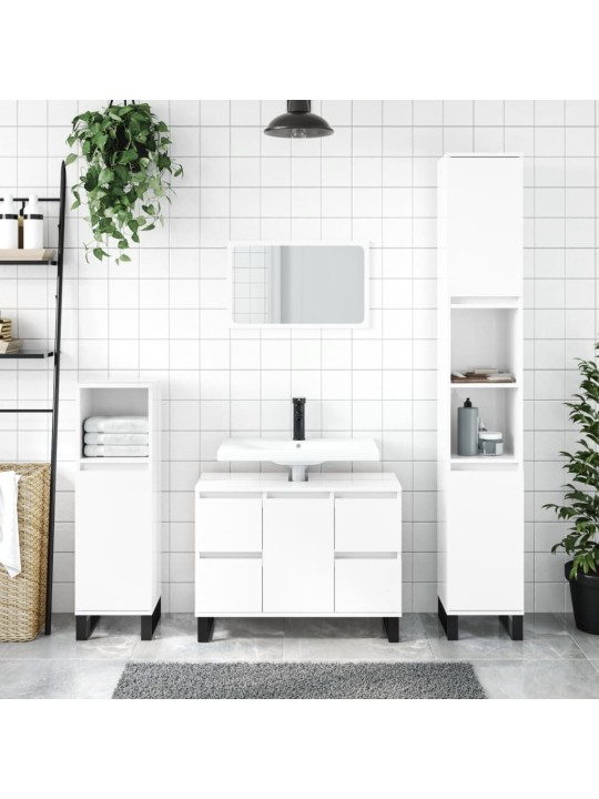 Koupelnová skříňka lesklá bílá 30x30x100 cm kompozitní dřevo