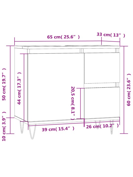Koupelnová skříňka kouřový dub 65 x 33 x 60 cm kompozitní dřevo