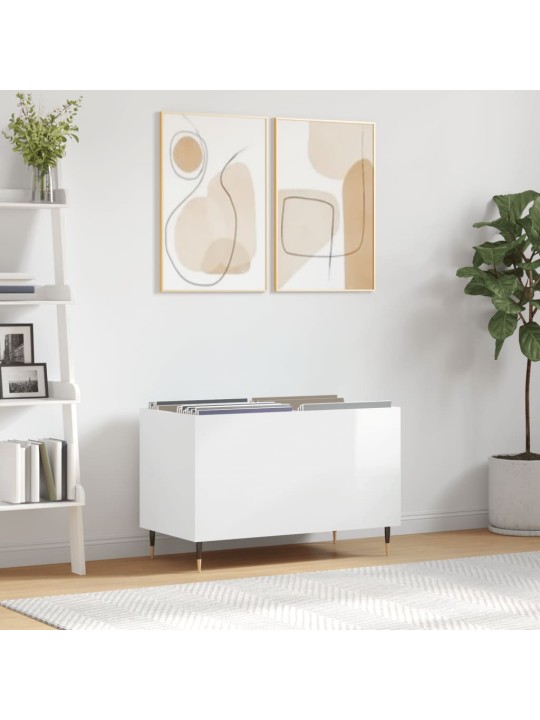 Skříňka na LP desky lesklá bílá 74,5x38x48 cm kompozitní dřevo