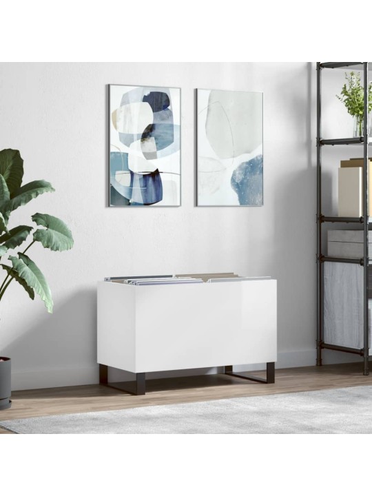 Skříňka na LP desky lesklá bílá 74,5x38x48 cm kompozitní dřevo