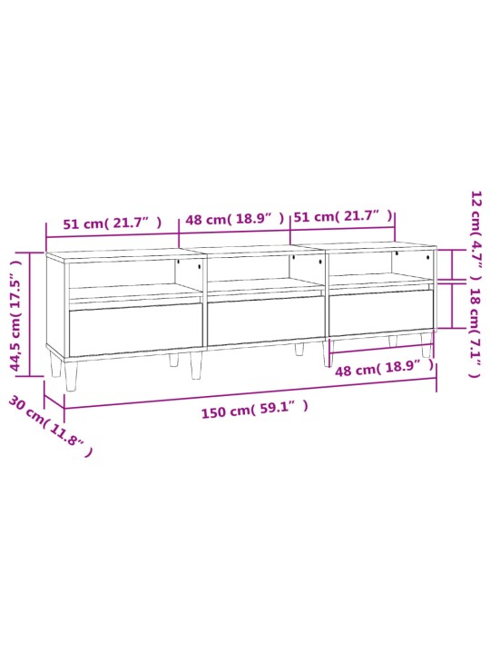 TV skříňka bílá 150 x 30 x 44,5 cm kompozitní dřevo
