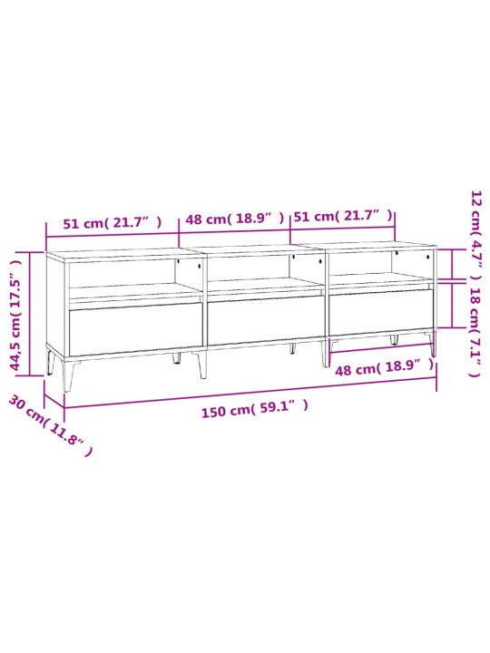 TV skříňka betonově šedá 150 x 30 x 44,5 cm kompozitní dřevo