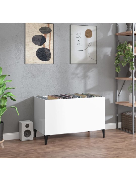 Skříňka na LP desky lesklá bílá 74,5x38x48 cm kompozitní dřevo