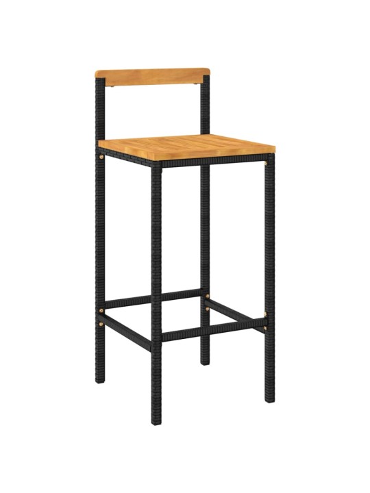 9dílný zahradní barový set černý polyratan a masivní akácie