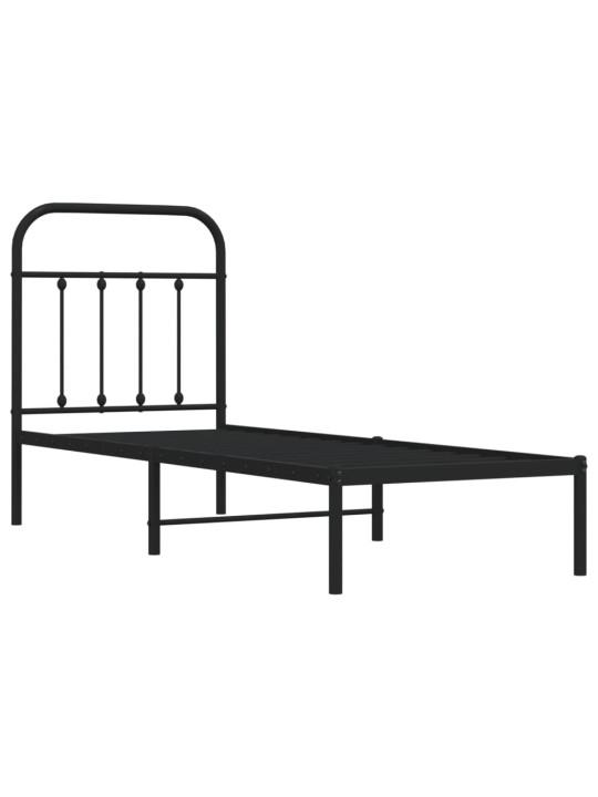 Kovový rám postele s čelem černý 75 x 190 cm