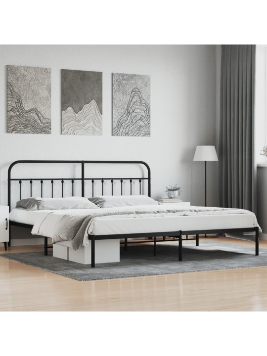 Kovový rám postele s čelem černý 200 x 200 cm