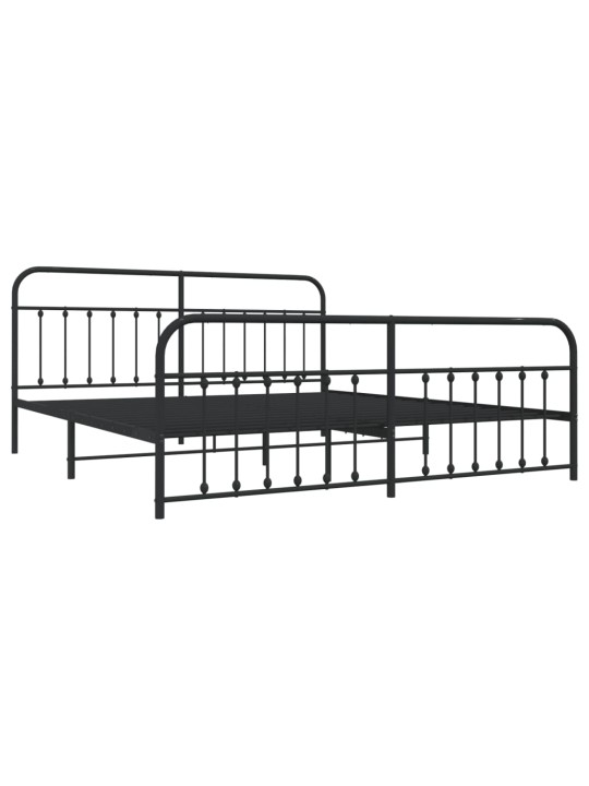 Kovový rám postele s hlavovým a nožním čelem černý 200 x 200 cm
