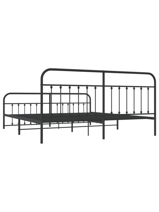 Kovový rám postele s hlavovým a nožním čelem černý 200 x 200 cm
