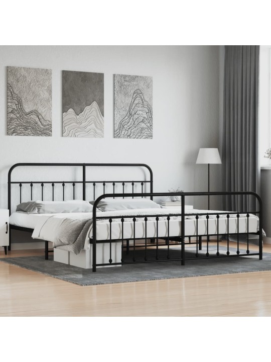Kovový rám postele s hlavovým a nožním čelem černý 200 x 200 cm