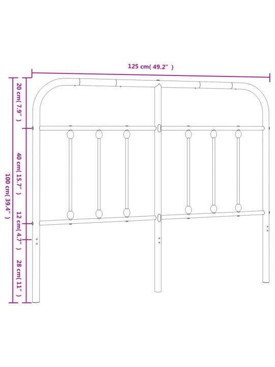 Kovové čelo postele černé 120 cm