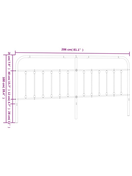 Kovové čelo postele černé 200 cm
