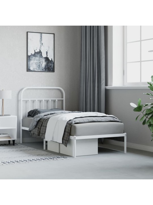 Kovový rám postele s čelem bílý 90 x 200 cm