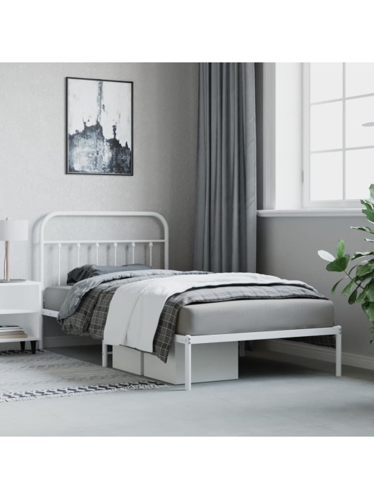Kovový rám postele s čelem bílý 107 x 203 cm