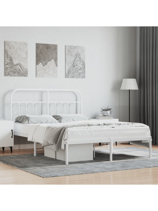 Kovový rám postele s čelem bílý 140 x 200 cm