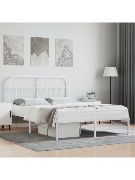 Kovový rám postele s čelem bílý 150 x 200 cm