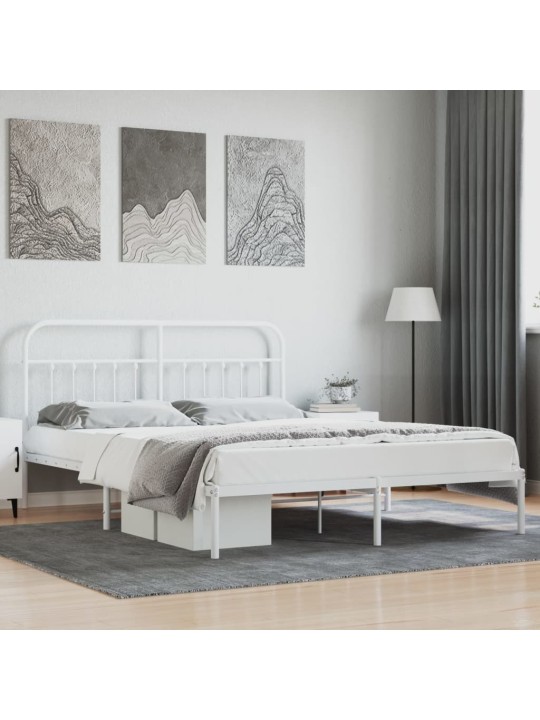 Kovový rám postele s čelem bílý 180 x 200 cm