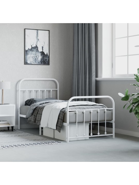 Kovový rám postele s hlavovým a nožním čelem bílý 90 x 200 cm