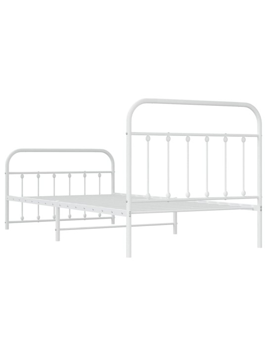 Kovový rám postele s hlavovým a nožním čelem bílý 100 x 200 cm