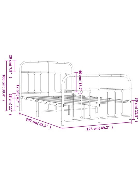 Kovový rám postele s hlavovým a nožním čelem bílý 120 x 200 cm