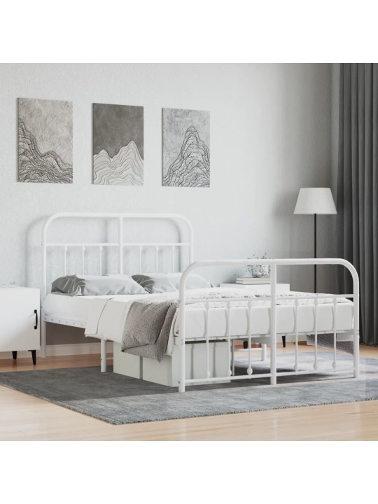 Kovový rám postele s hlavovým a nožním čelem bílý 120 x 200 cm