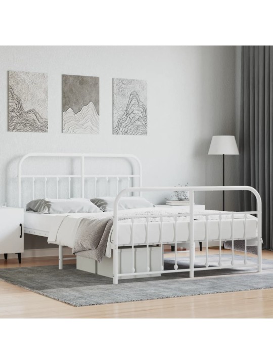 Kovový rám postele s hlavovým a nožním čelem bílý 140 x 200 cm