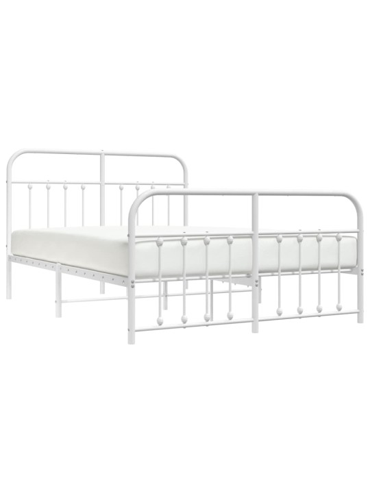 Kovový rám postele s hlavovým a nožním čelem bílý 150 x 200 cm