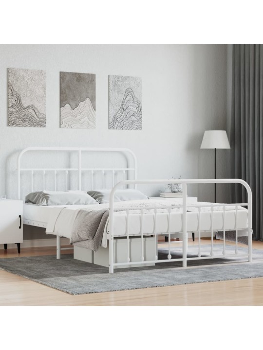 Kovový rám postele s hlavovým a nožním čelem bílý 150 x 200 cm