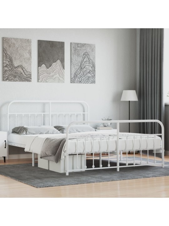 Kovový rám postele s hlavovým a nožním čelem bílý 160 x 200 cm