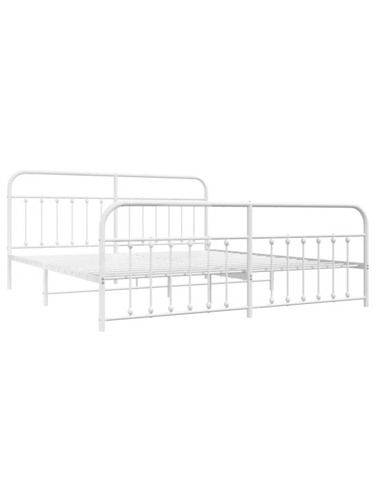 Kovový rám postele s hlavovým a nožním čelem bílý 200 x 200 cm