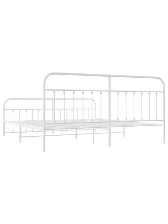 Kovový rám postele s hlavovým a nožním čelem bílý 200 x 200 cm