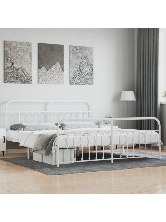 Kovový rám postele s hlavovým a nožním čelem bílý 200 x 200 cm